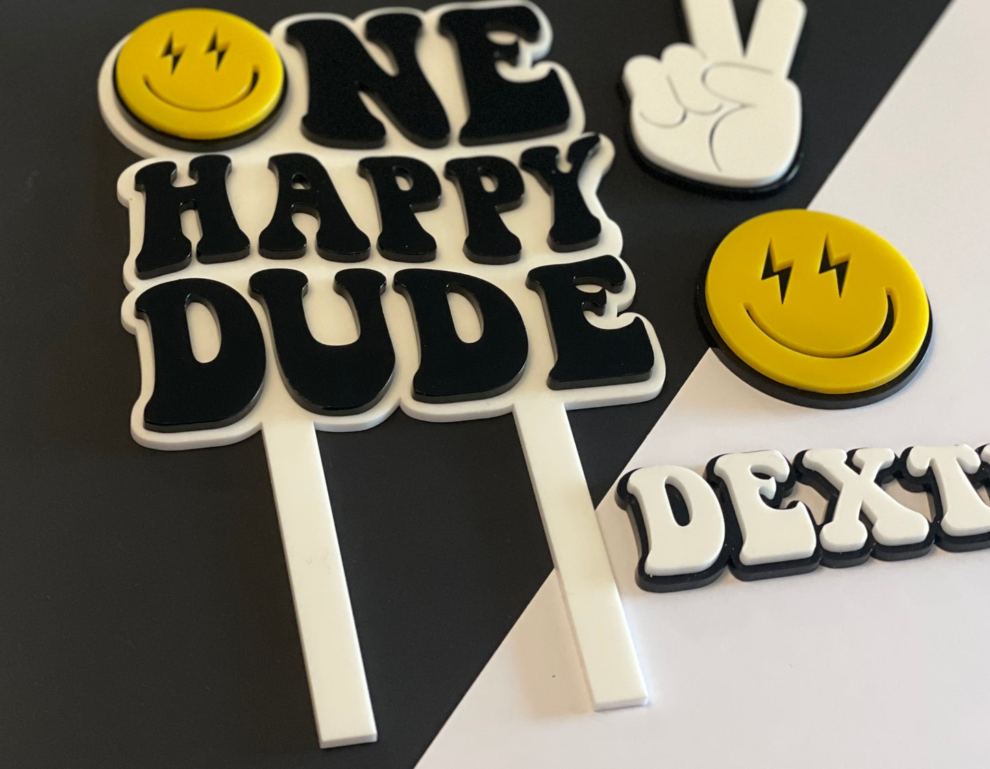 One happy dude lightning bolt eyes acrylic topper 