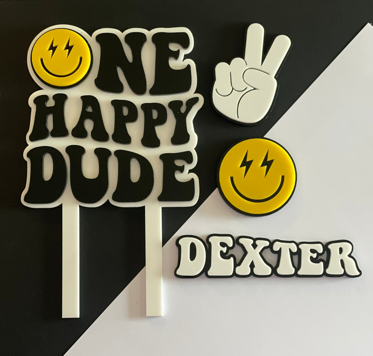 One Happy Dude. Lightning Eyes.  | Acrylic cake topper set.