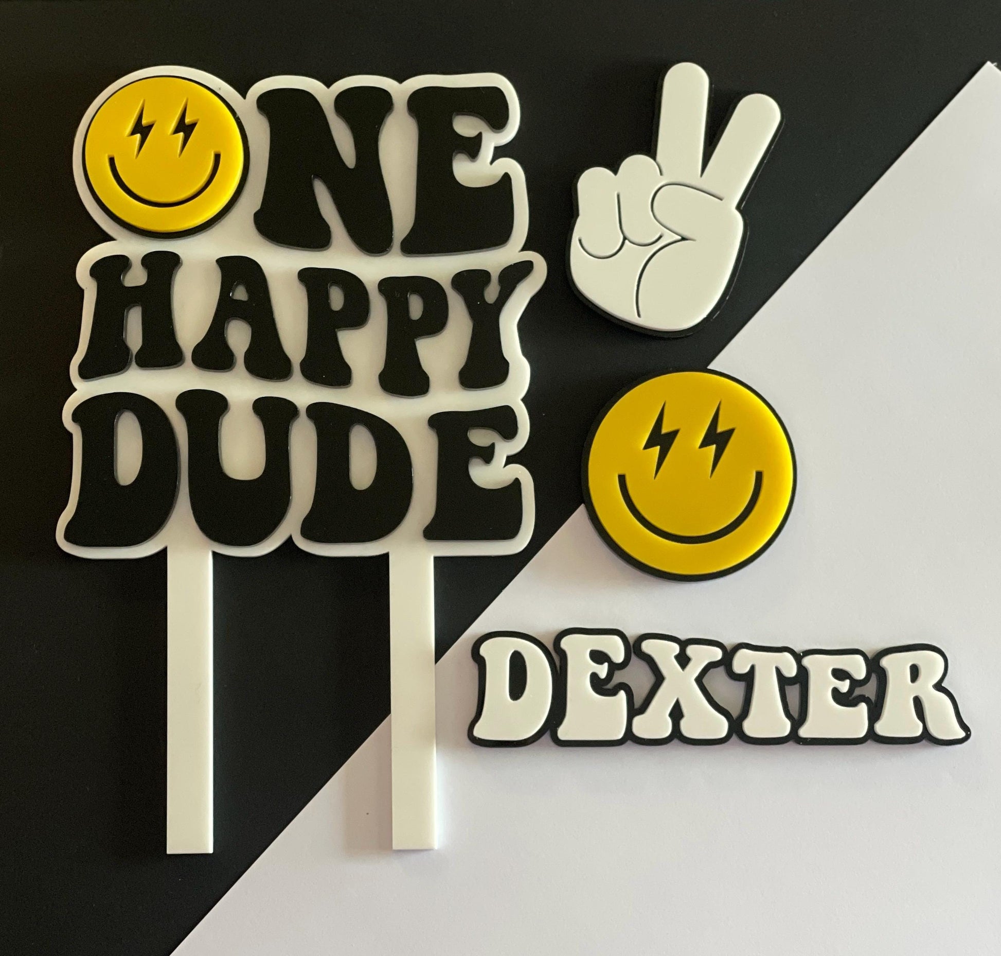 One happy dude acrylic cake topper set 