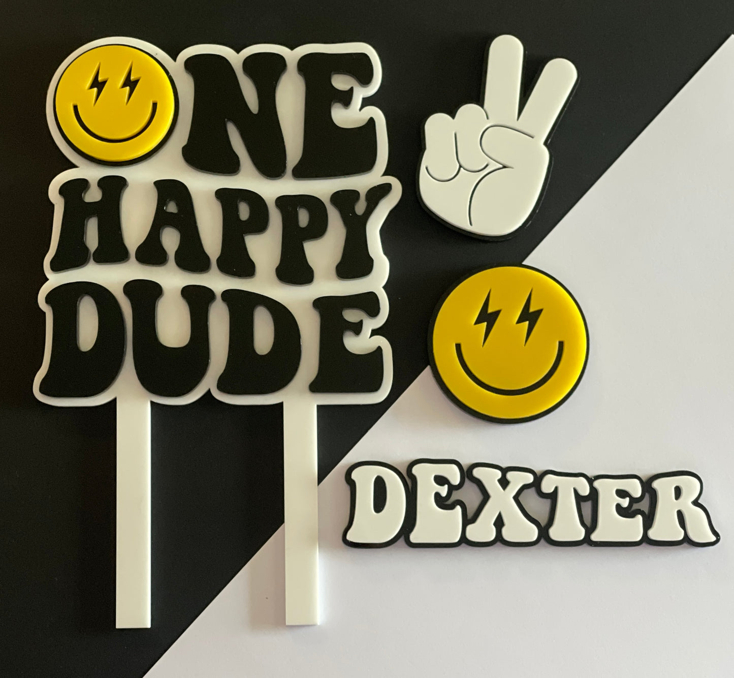 One Happy Dude. Lightning Eyes.  | Acrylic cake topper set.