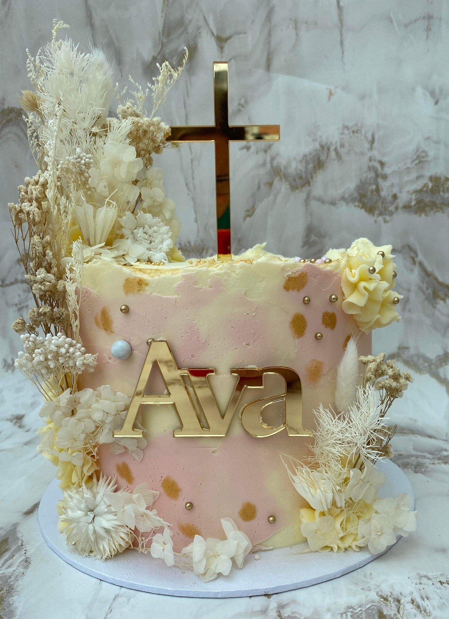 Christening / baptism Cake topper set. Gold acrylic cross. Gold acrylic name. Acrylic name charm