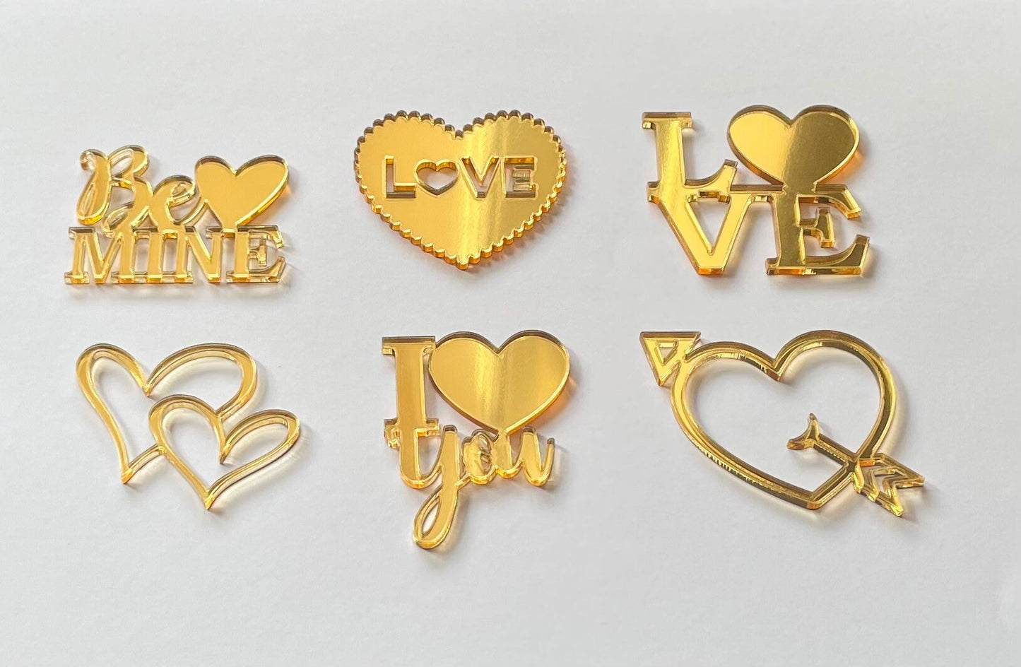 Gold acrylic cupcake charms. Wedding Cupcake toppers. Bento cake charms. I love you charm. Be mine charm.