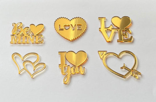 Gold acrylic cupcake charms. Wedding Cupcake toppers. Bento cake charms. I love you charm. Be mine charm.