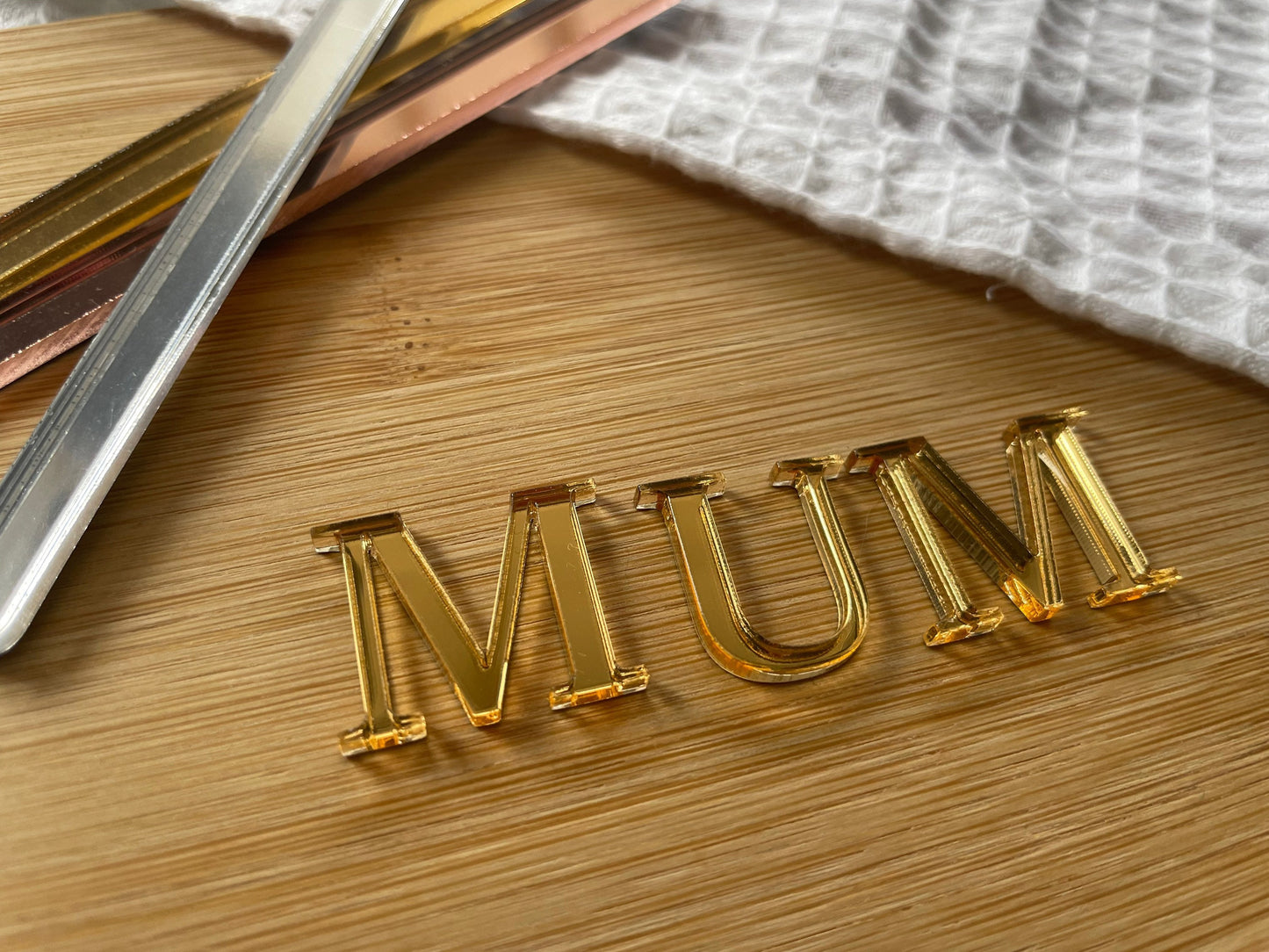 Gold acrylic letters. Mum charm. Individual letters. Mirror acrylic charms. Initial Charms. Cakescicle charm. Sheet cake. Cupcake topper.