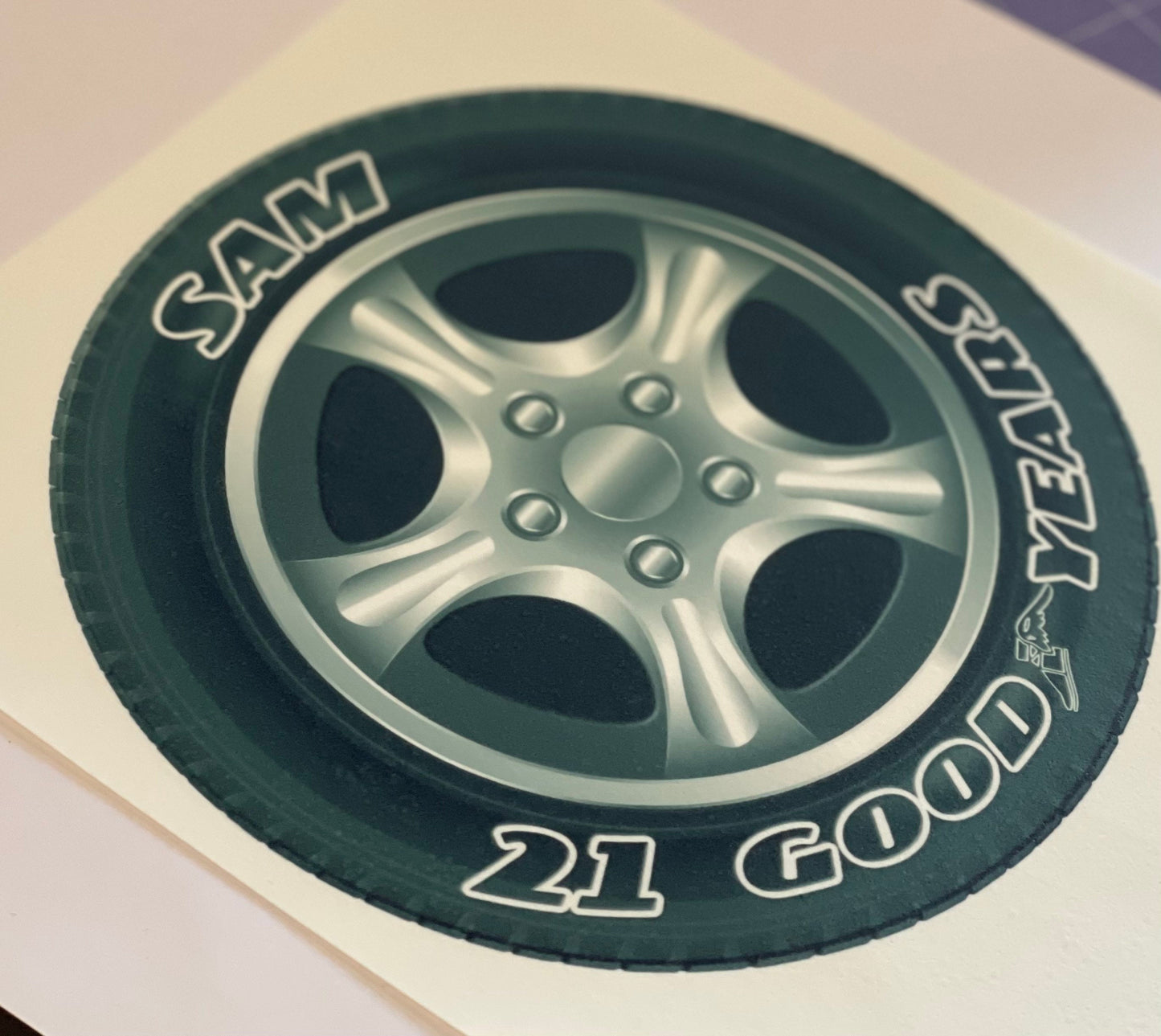 Personalised Tyre edible cake topper. Edible tyre / wheel cake toppers. Car Driver Cake topper.