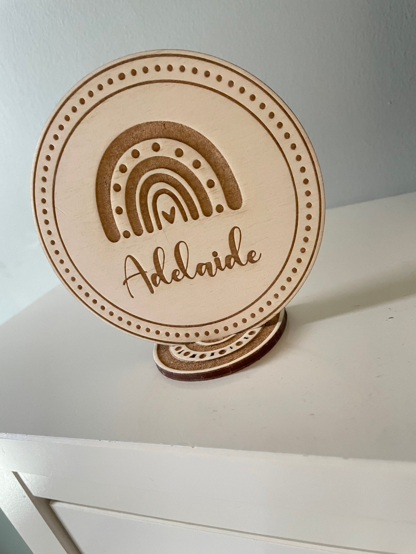 Boho name disc. Nursery name sign. Rainbow Nursery decor.