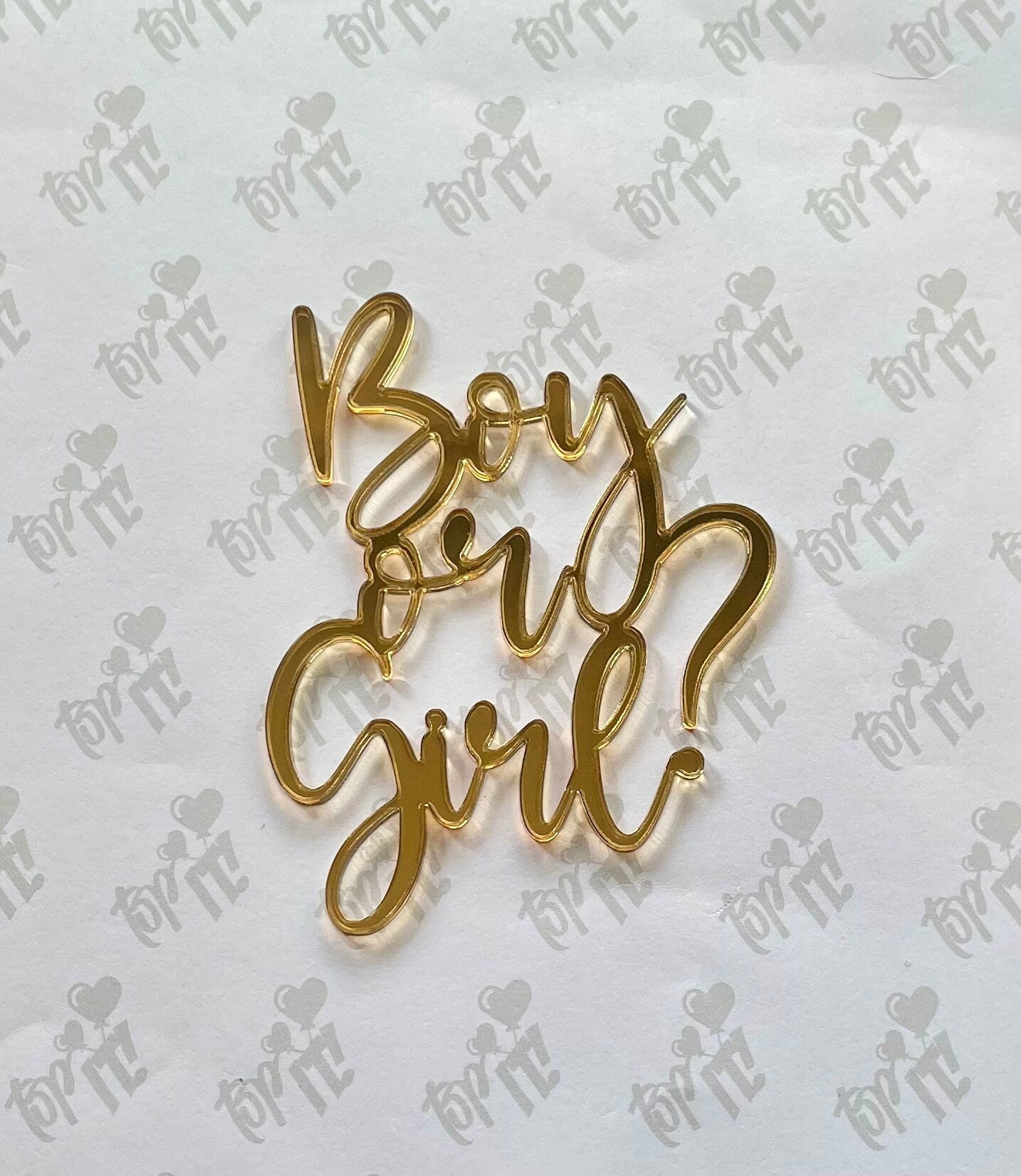 Boy or girl acrylic cake charm. Mirror gold acrylic. Silver mirror acrylic. More colours available.