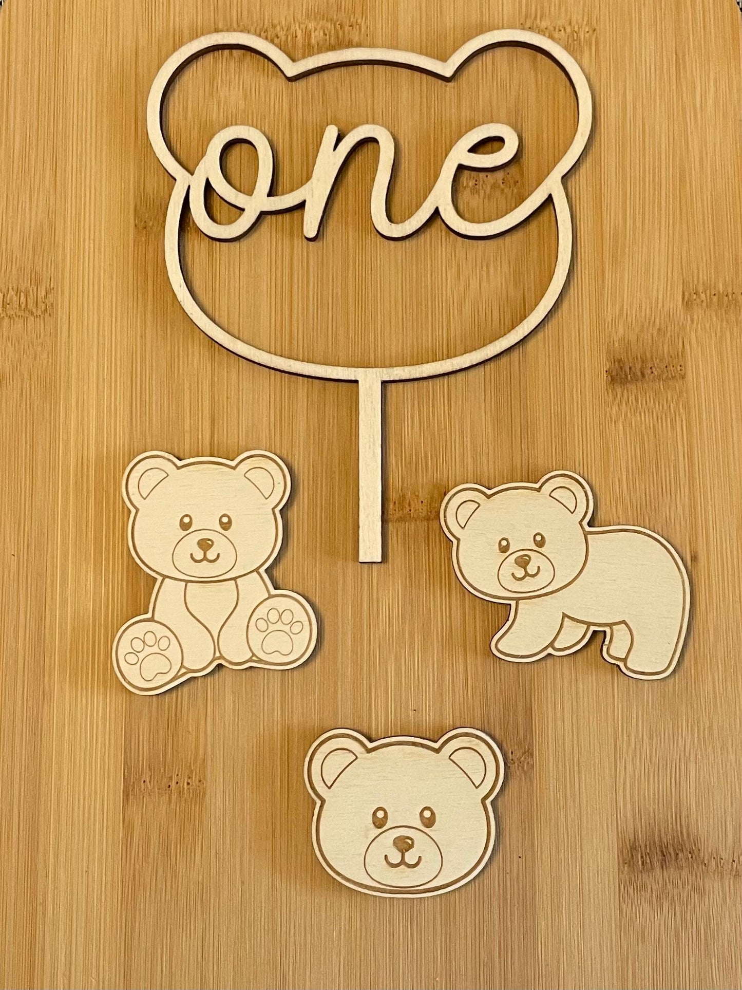 One Bear cake topper. First birthday topper. Wooden bears and topper set. First birthday . Bear themed party.