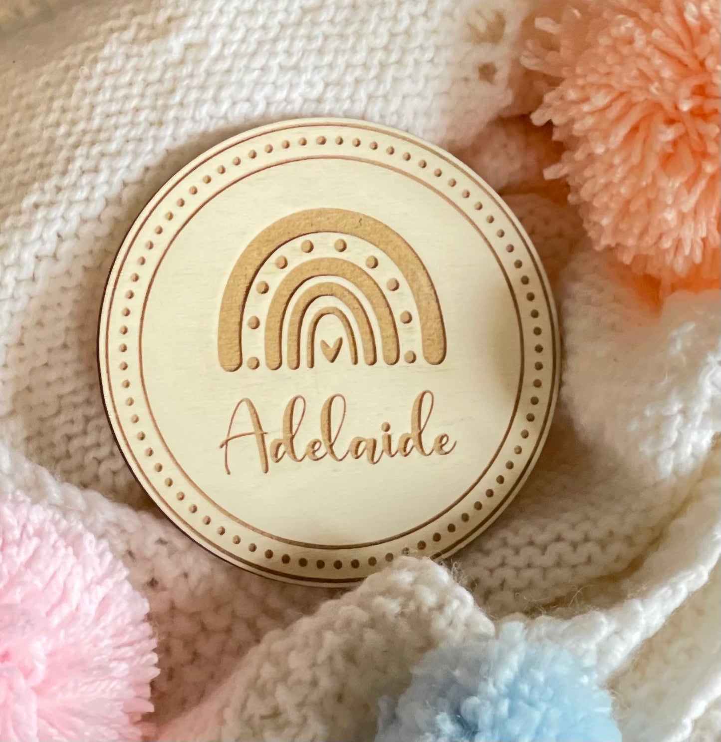 Boho name disc. Nursery name sign. Rainbow Nursery decor.