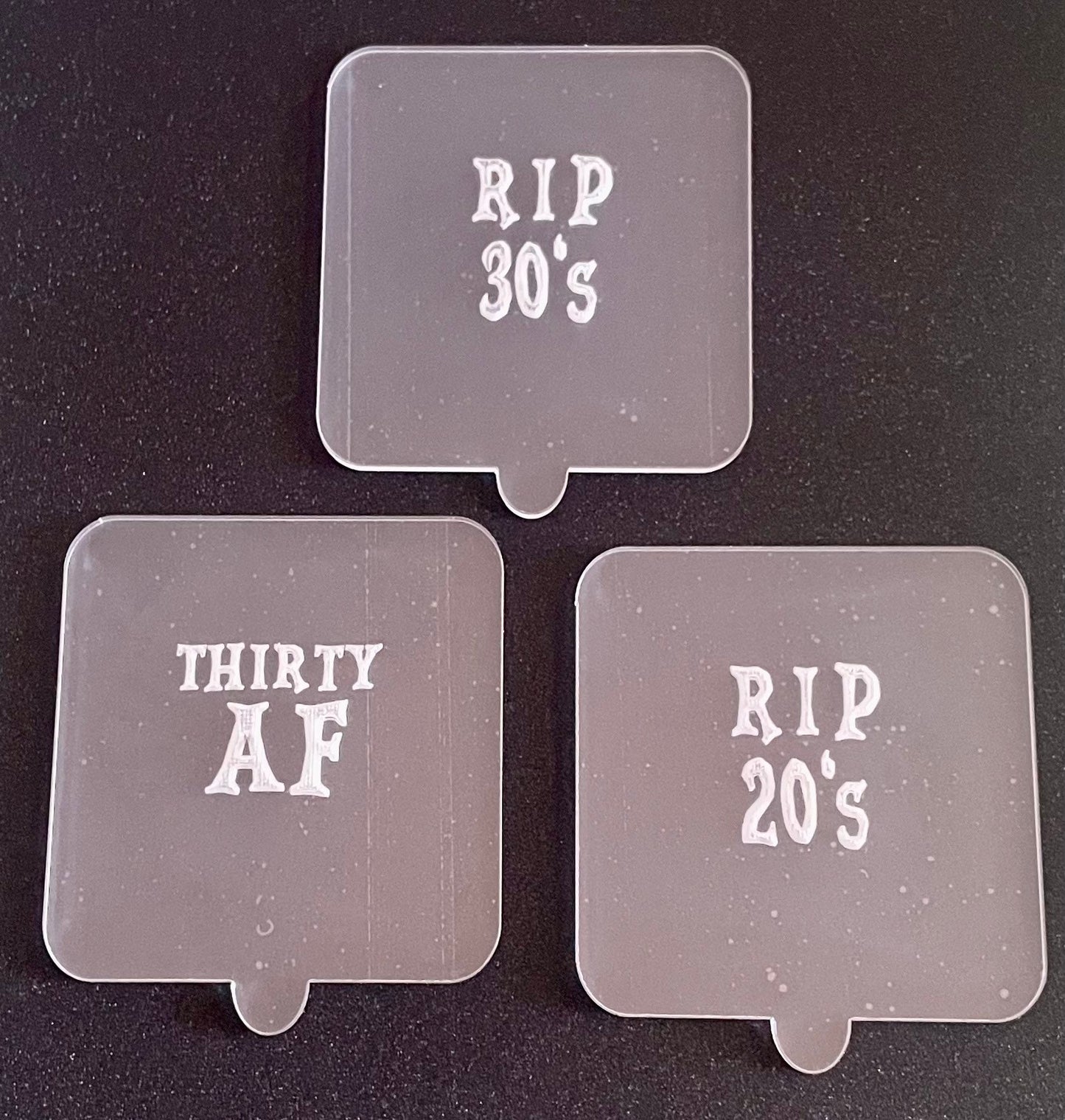 RIP 20’s debosser stamp. Rip 30’s Rip Youth.  stamp. 30 AF. 40 AF. Headstone cutter. Cookie stamp. Fondant stamp.