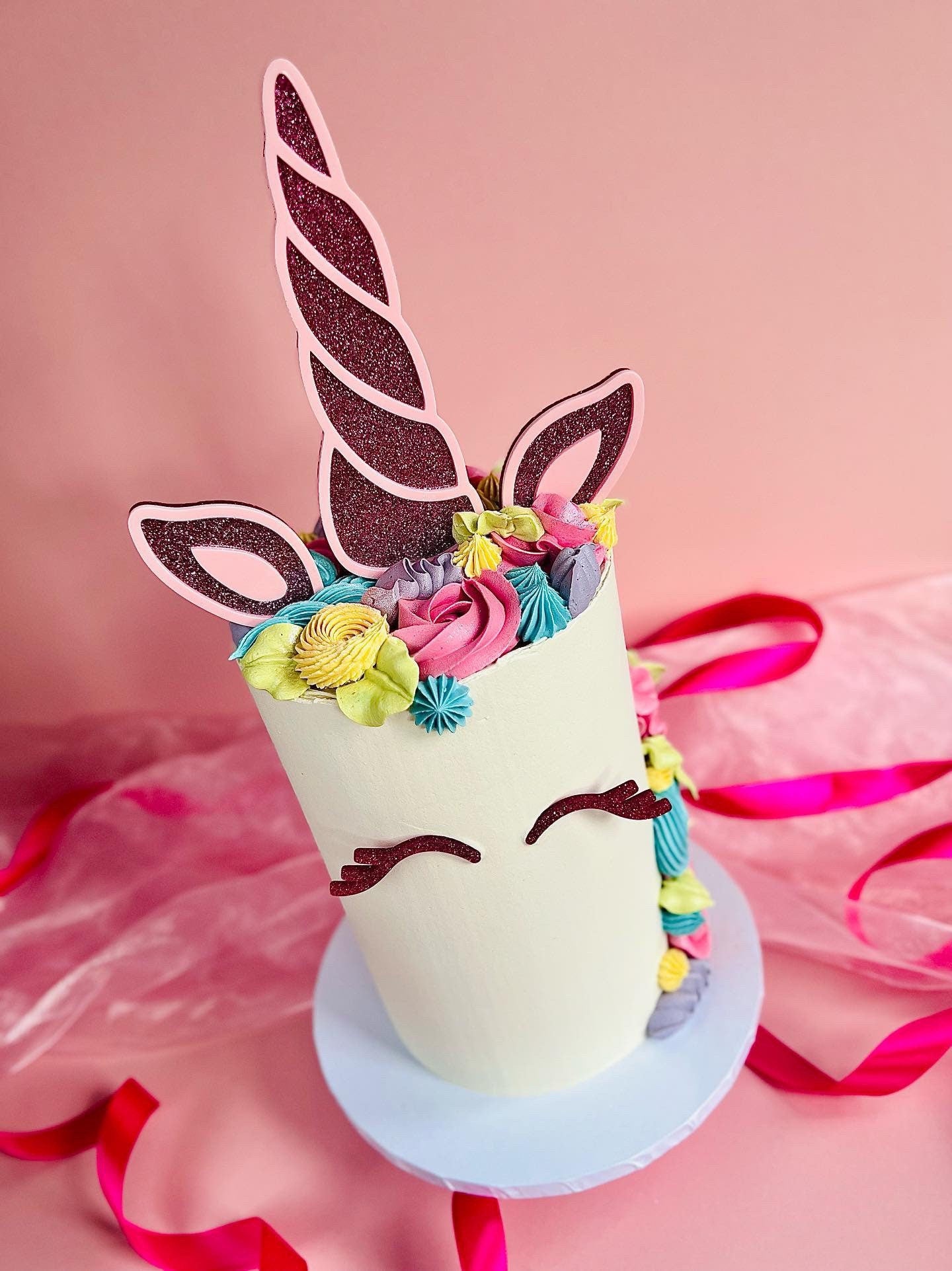 Unicorn cake topper set. Acrylic Unicorn horn ears and eye topper.