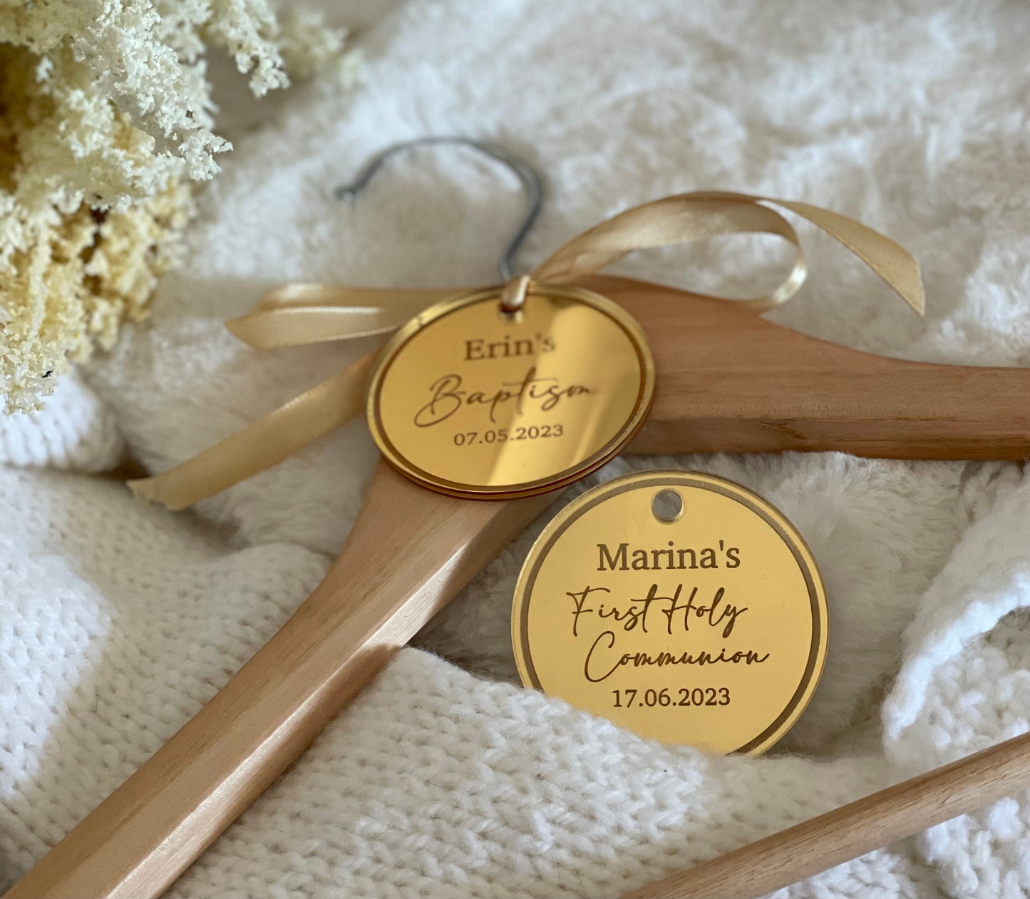 Wedding hanger tags. Christening / baptism / celebration /  keepsake tags. Personalised Hanger tags.