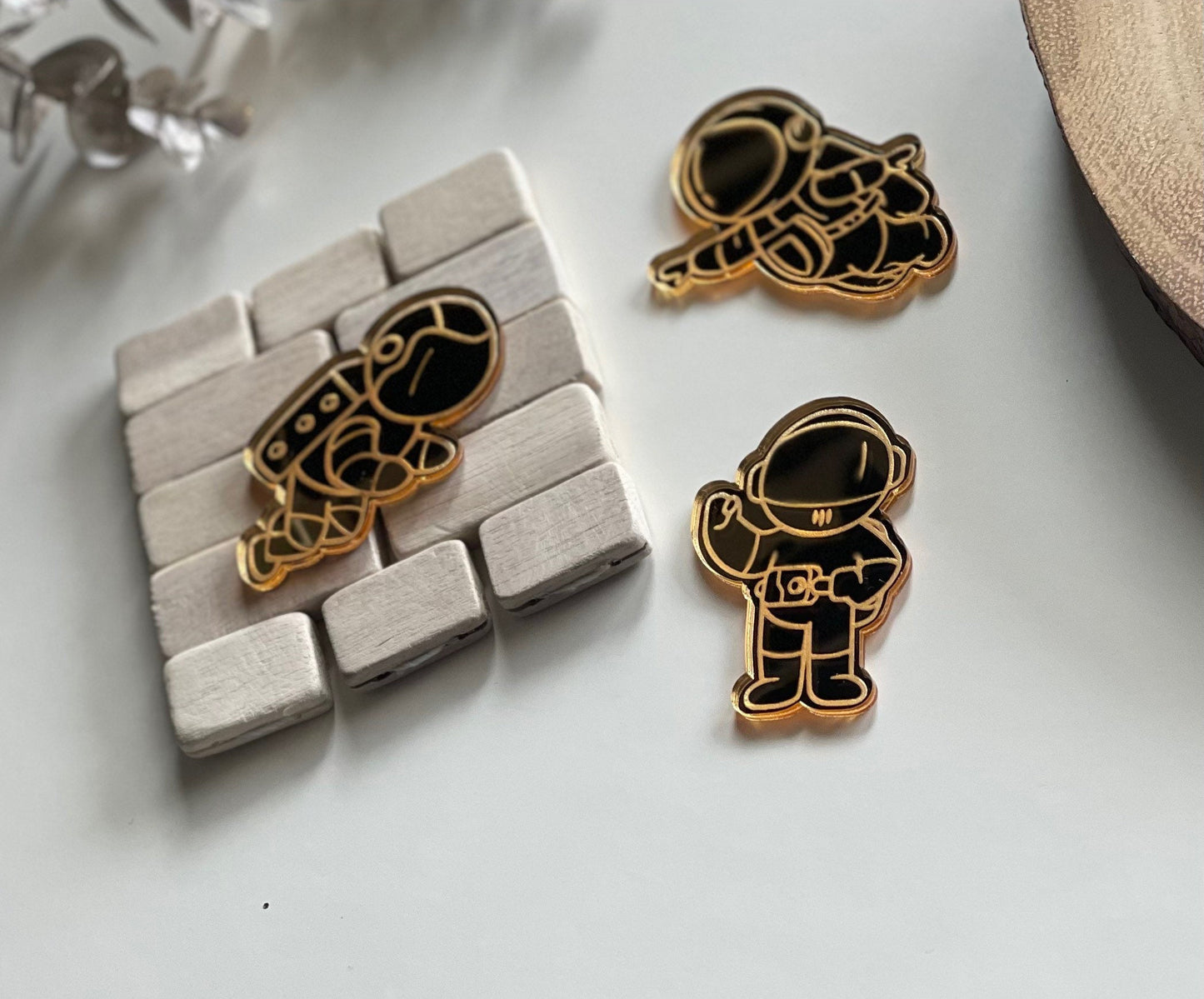 Acrylic space cake toppers. Mini astronauts. Name and age charm. Rocket cake charm.