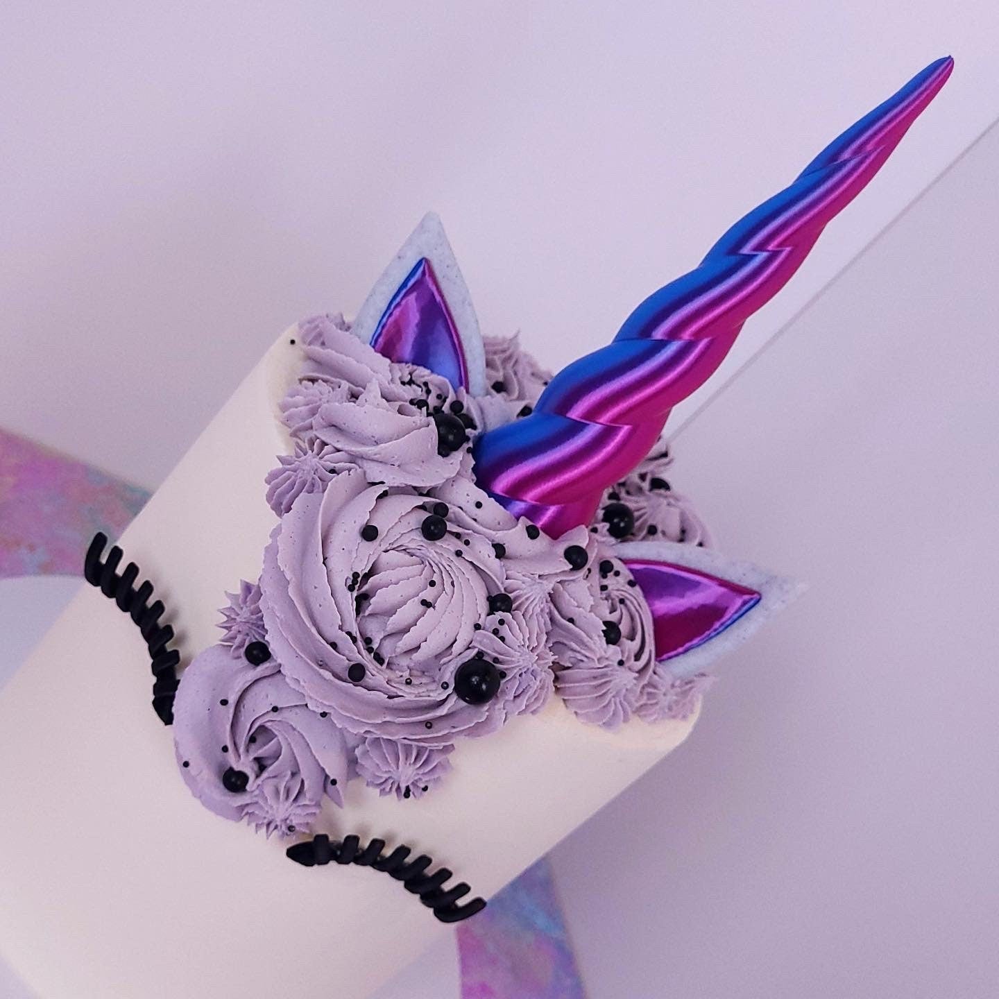 Unicorn topper set. 3D Iridescent horn, ears and lashes. Unicorn cake decoration. Uniqueorn.