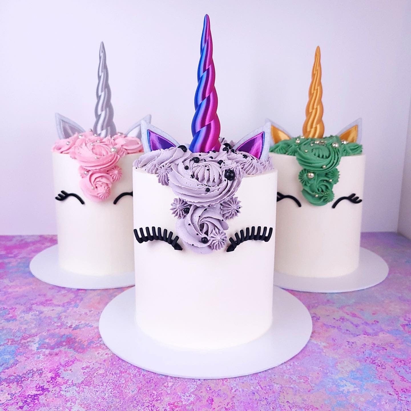 Unicorn topper set. 3D Iridescent horn, ears and lashes. Unicorn cake decoration. Uniqueorn.