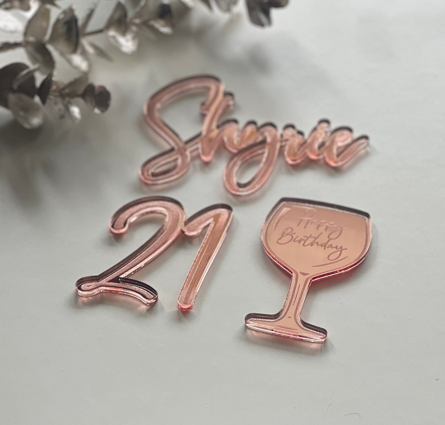 Acrylic Gin themed birthday charm set. Age, name, gin glass.