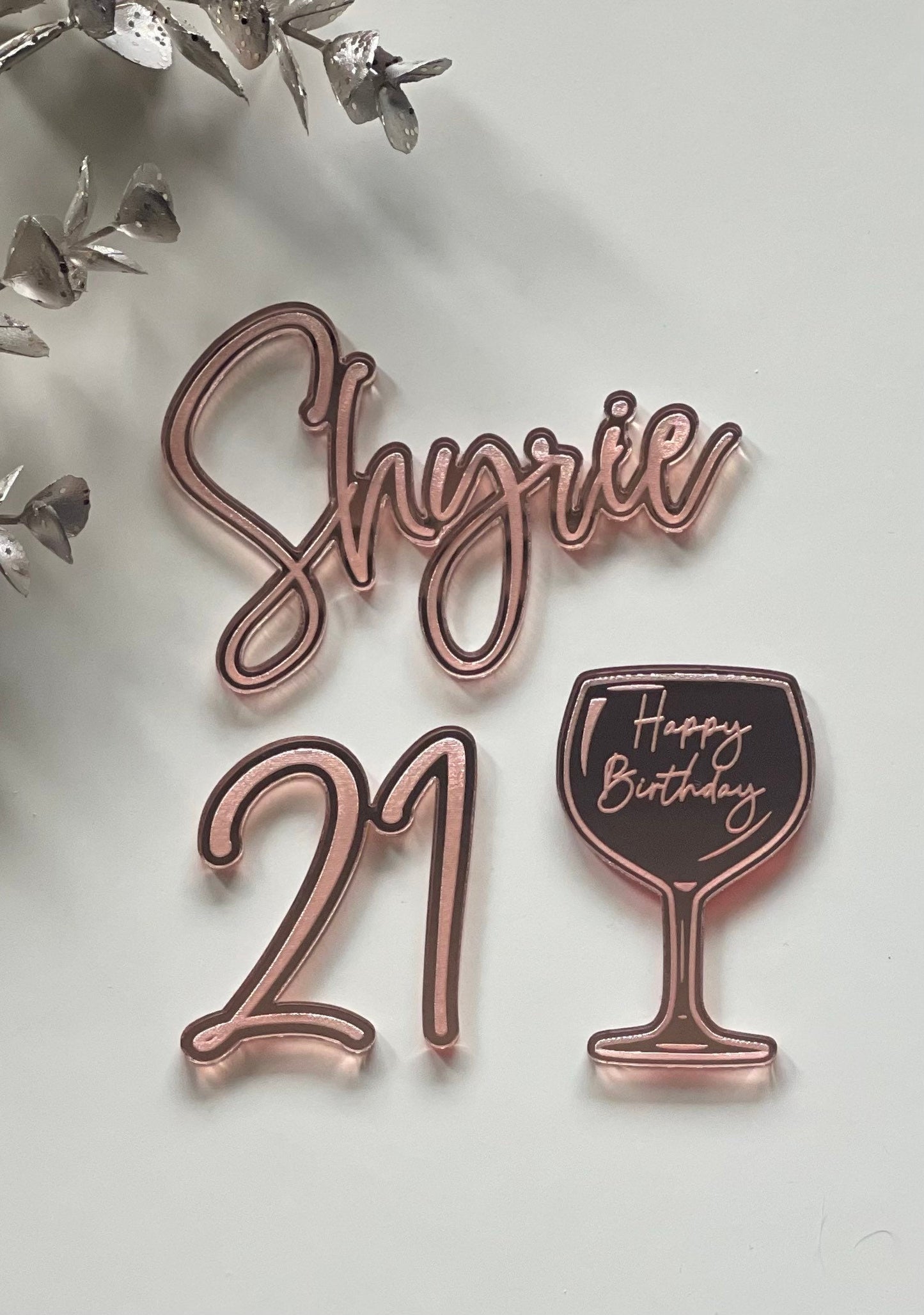 Acrylic Gin themed birthday charm set. Age, name, gin glass.