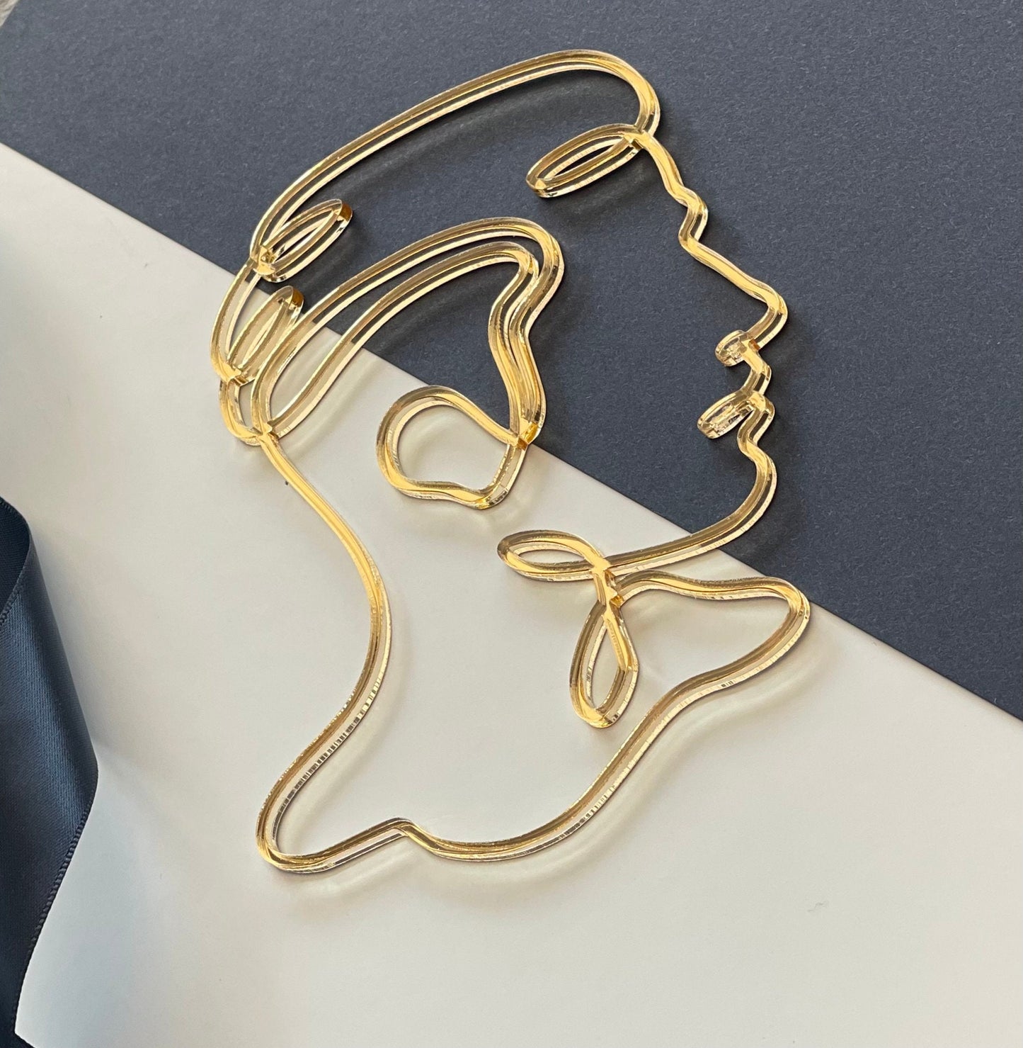 Gold Male face charm.  line art face charm. Acrylic line art.