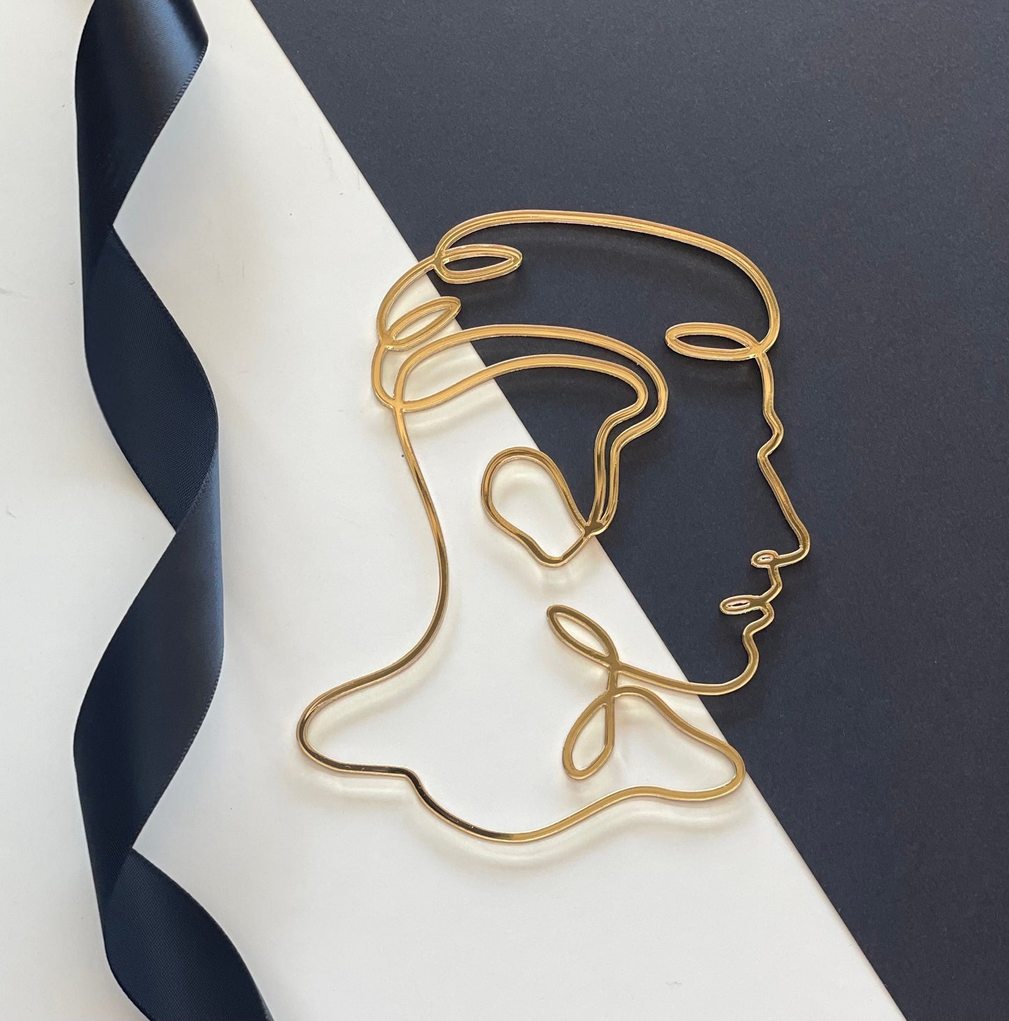 Gold Male face charm.  line art face charm. Acrylic line art.