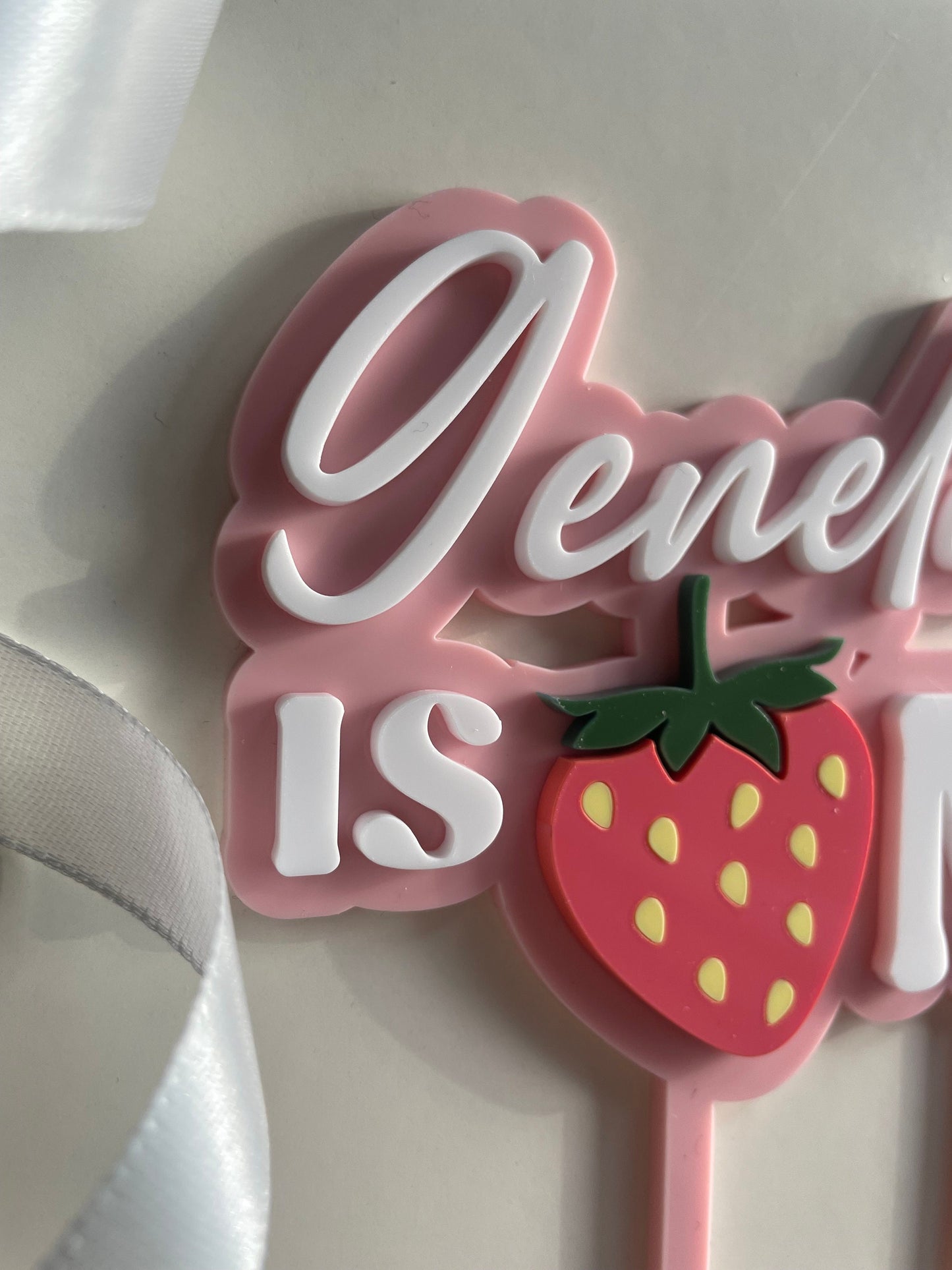 Strawberry cake topper. First birthday topper.  Personalised Acrylic charm.