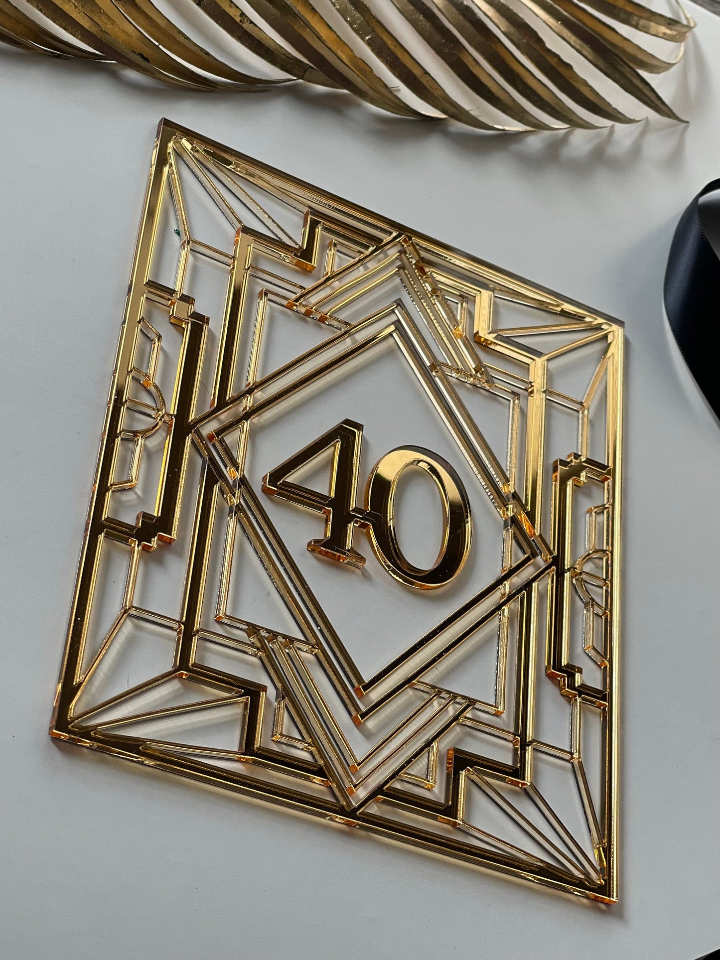 Geometric Art deco panel/charm. Acrylic gold. Gatsby.