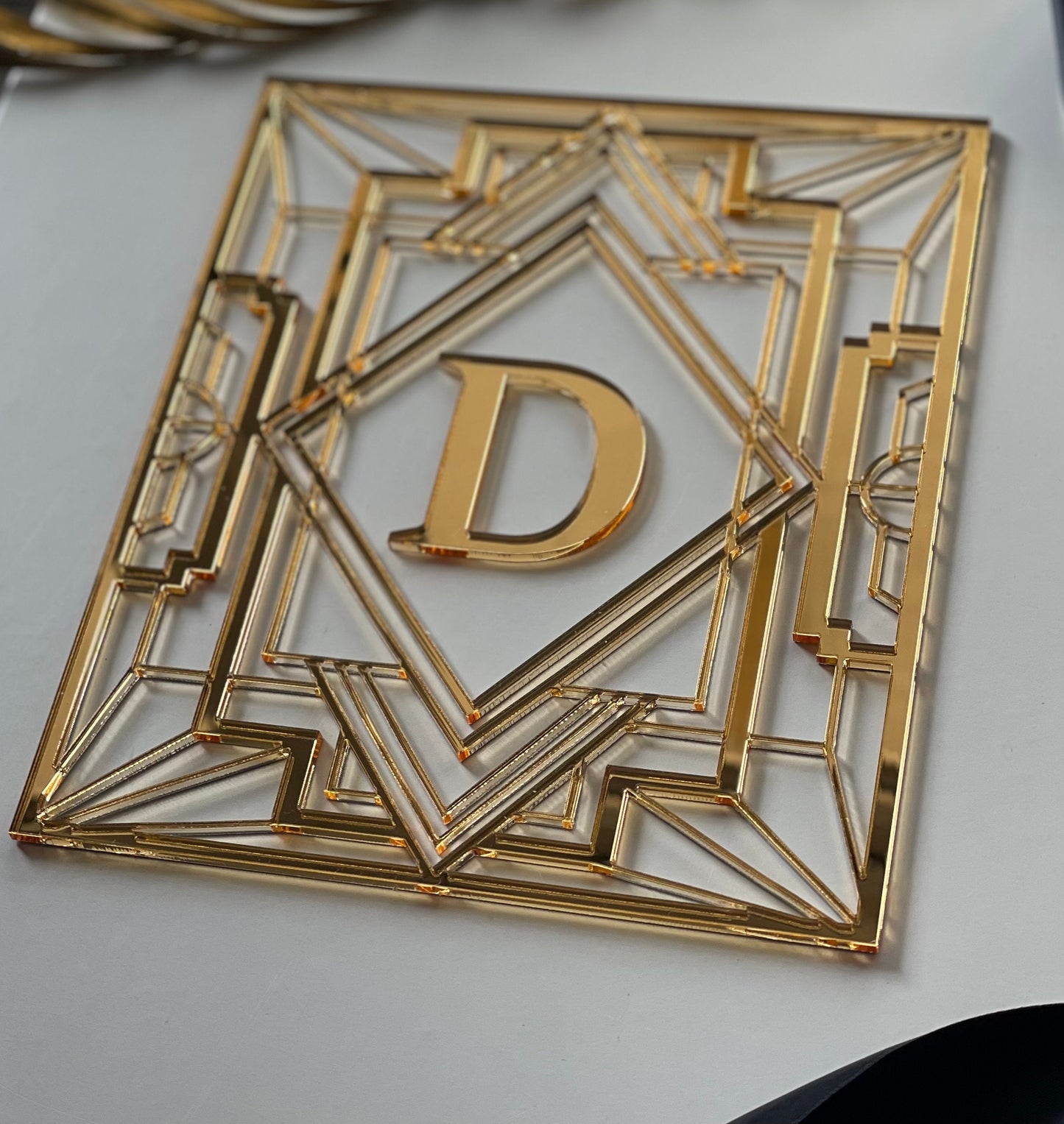 Geometric Art deco panel/charm. Acrylic gold. Gatsby.