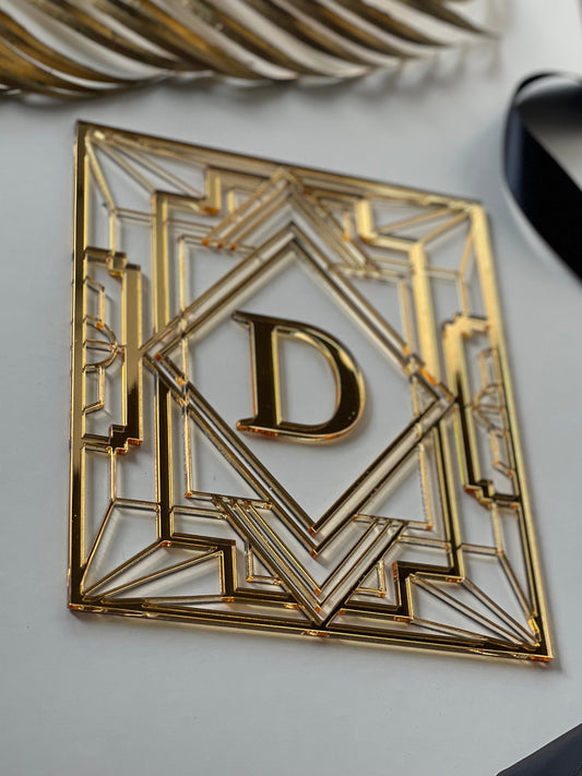 Geometric Art deco panel/charm. Acrylic gold. Gatsby.