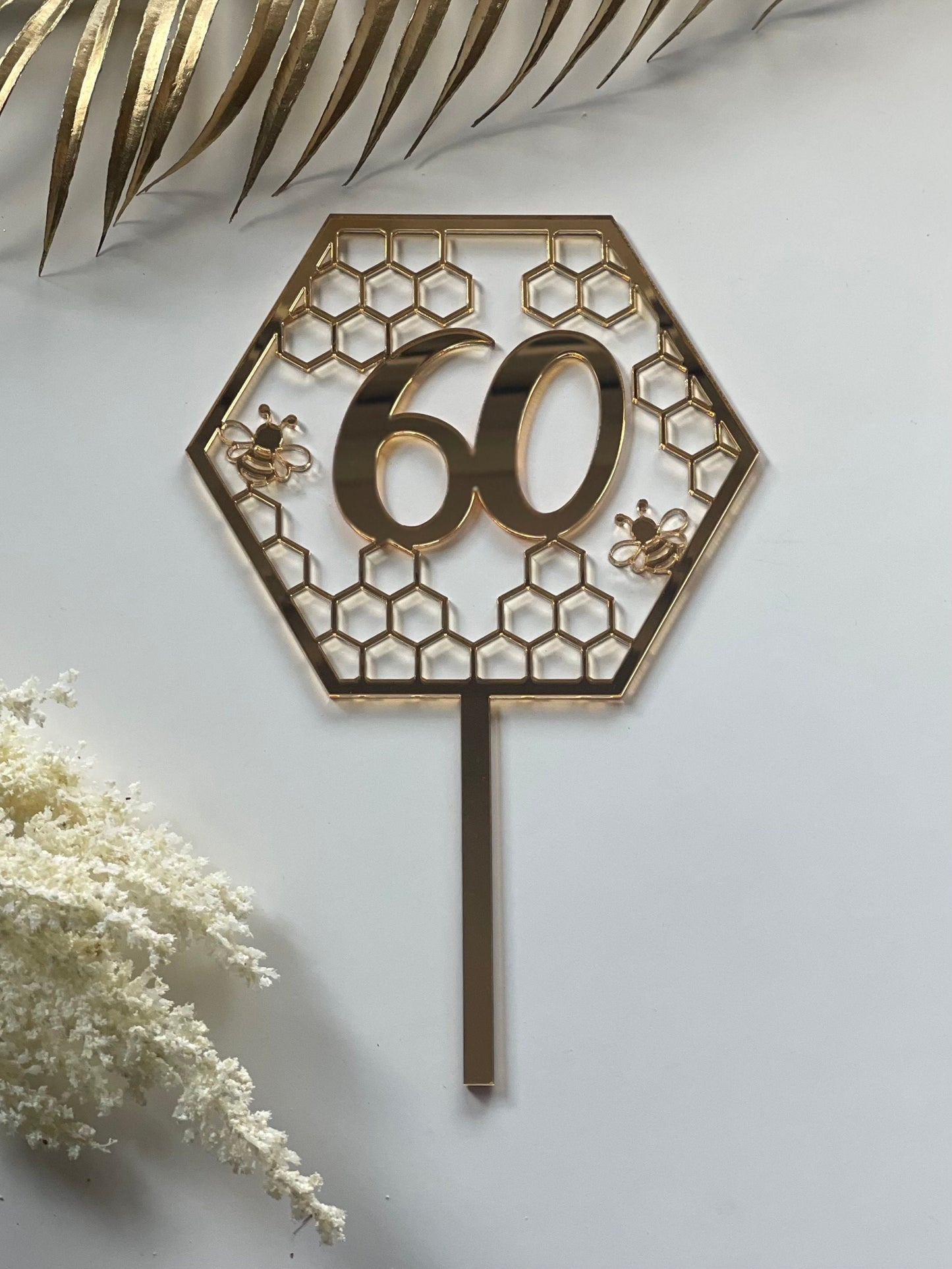 Bee gold acrylic topper. Personalised  Honeycomb topper