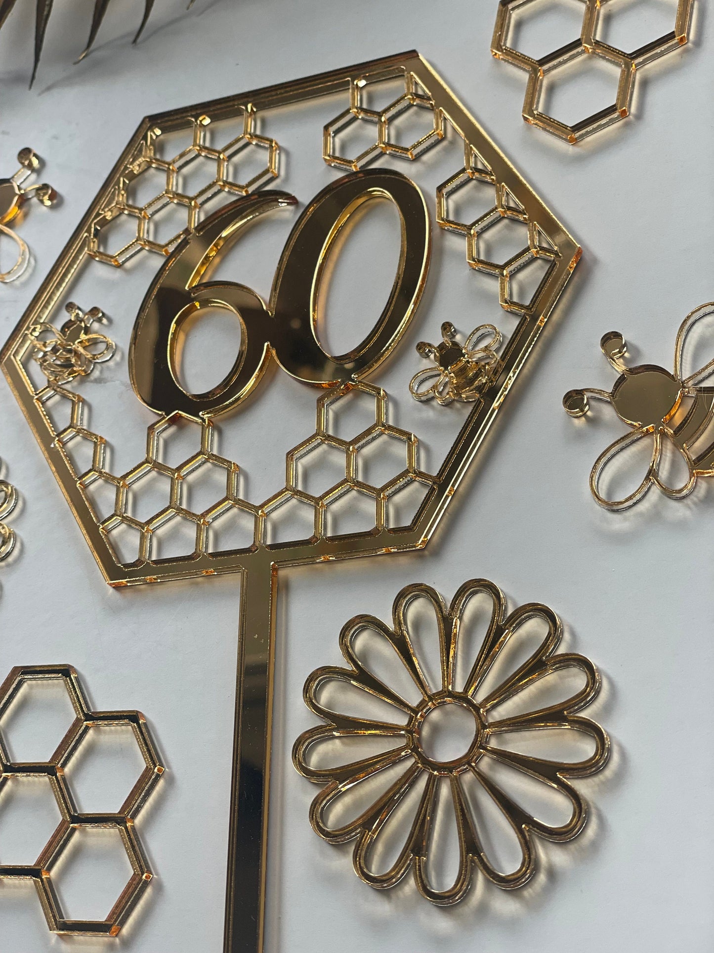 Bee gold acrylic topper. Personalised  Honeycomb topper