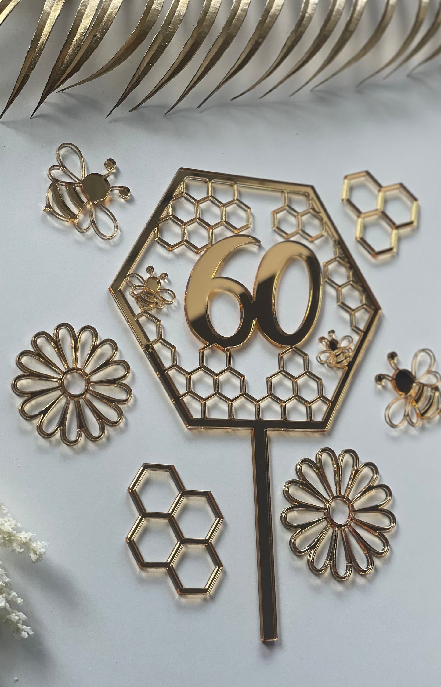 Bee gold acrylic topper. Personalised  Honeycomb topper