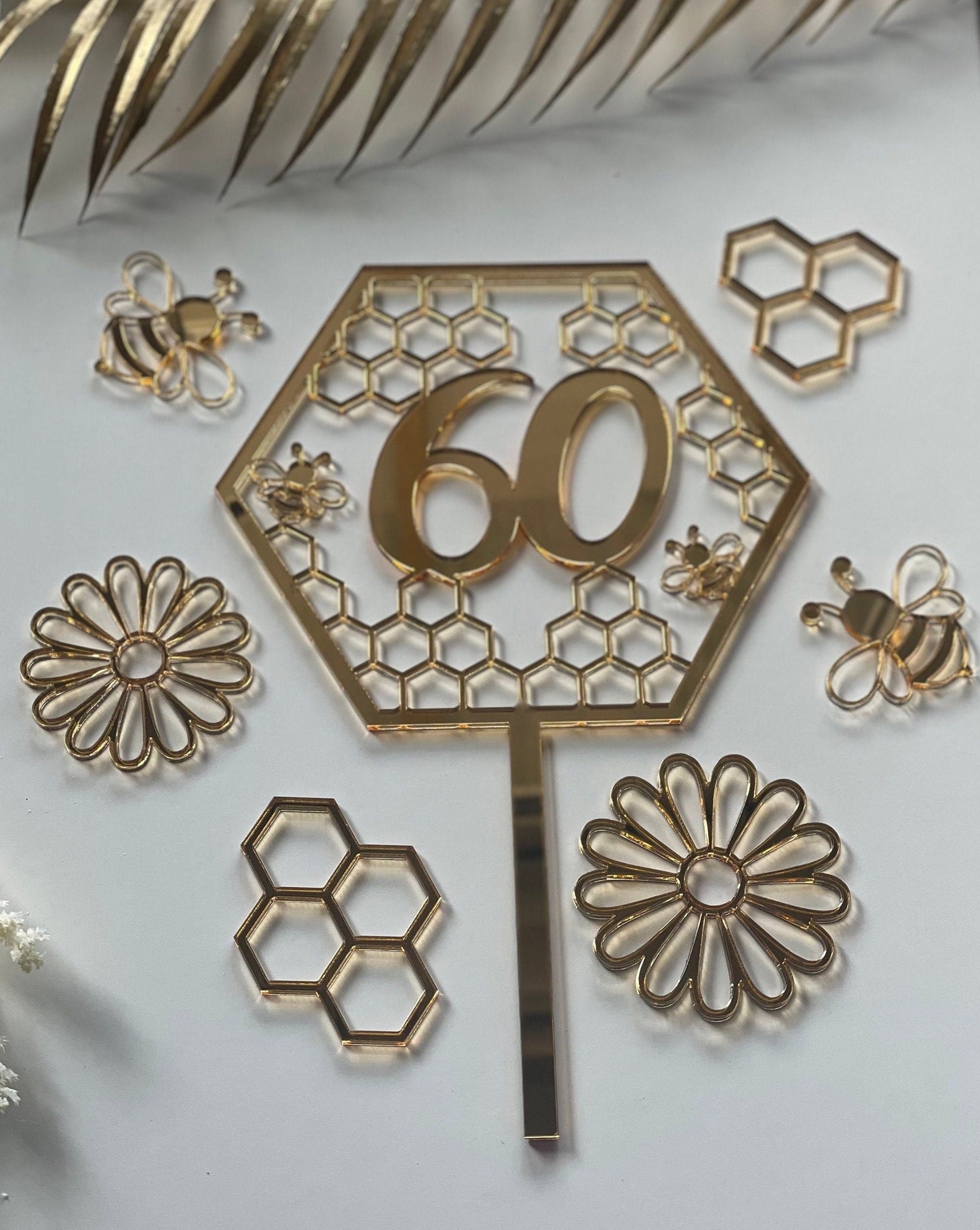 Bee gold acrylic topper. Personalised  Honeycomb topper