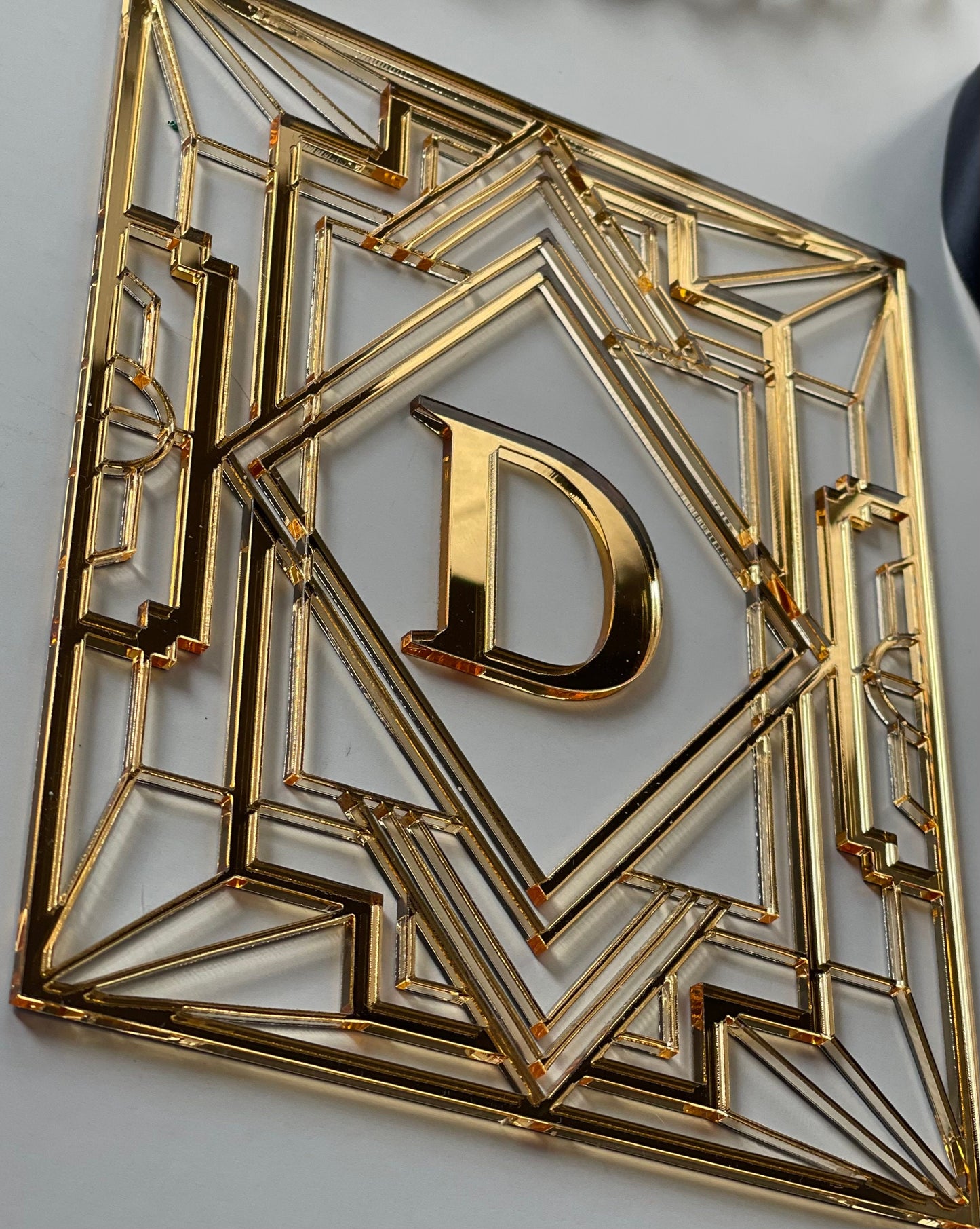 Geometric Art deco panel/charm. Acrylic gold. Gatsby.