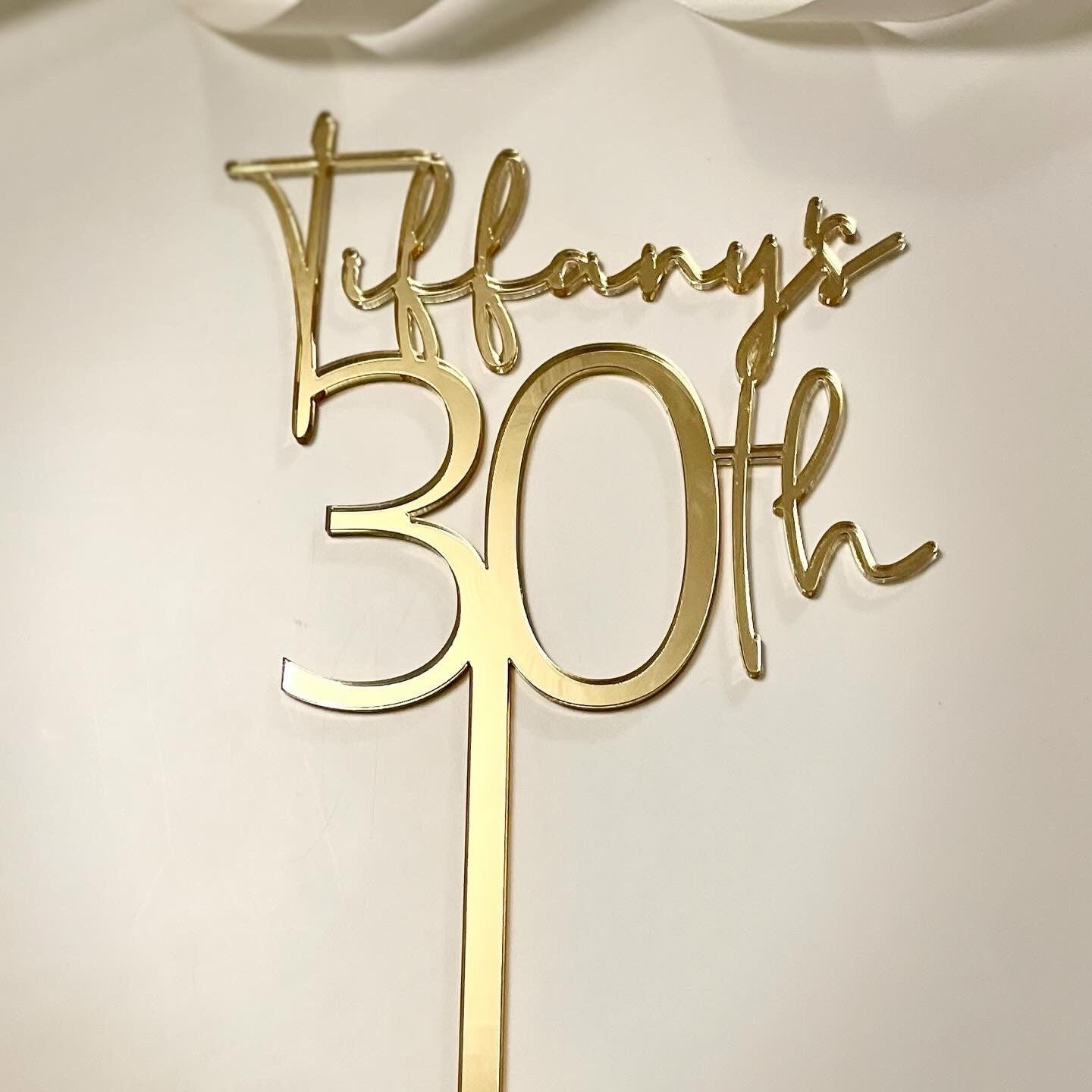 Personalised 30th cake topper. Name and age topper. Mirrored acrylic topper.