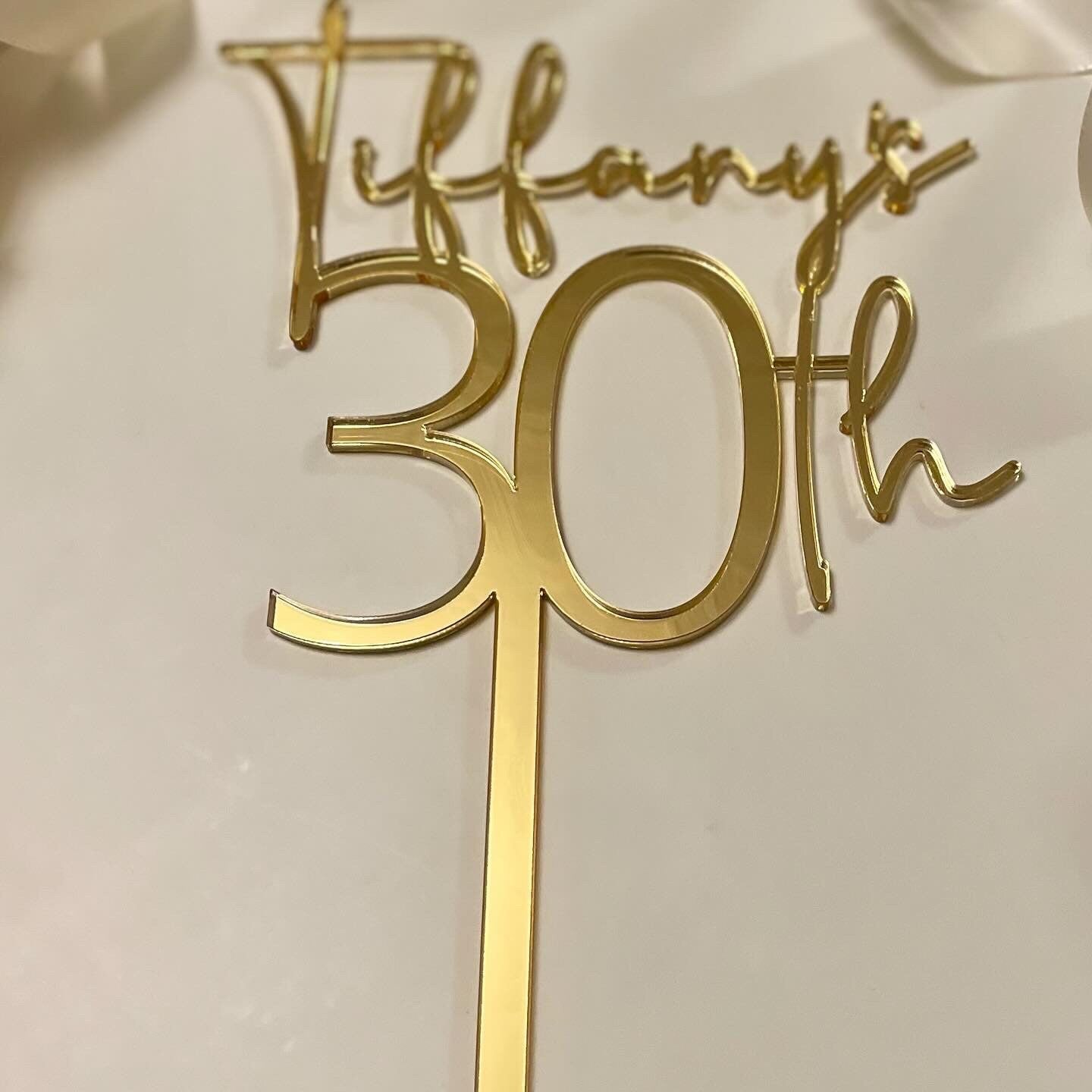 Personalised 40th cake topper. Name and age topper. Mirrored acrylic topper.