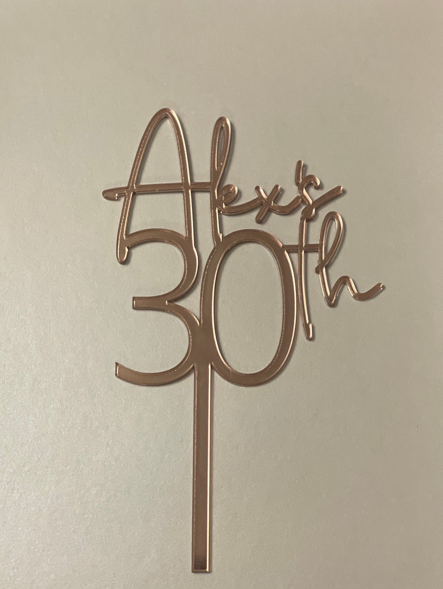 Personalised 30th cake topper. Name and age topper. Mirrored acrylic topper.