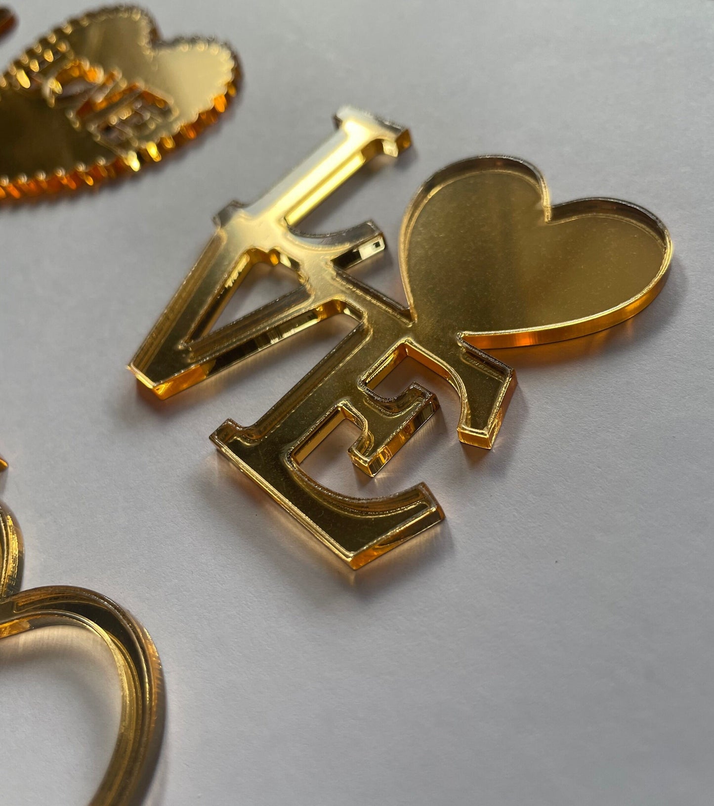 Gold acrylic cupcake charms. Wedding Cupcake toppers. Bento cake charms. I love you charm. Be mine charm.