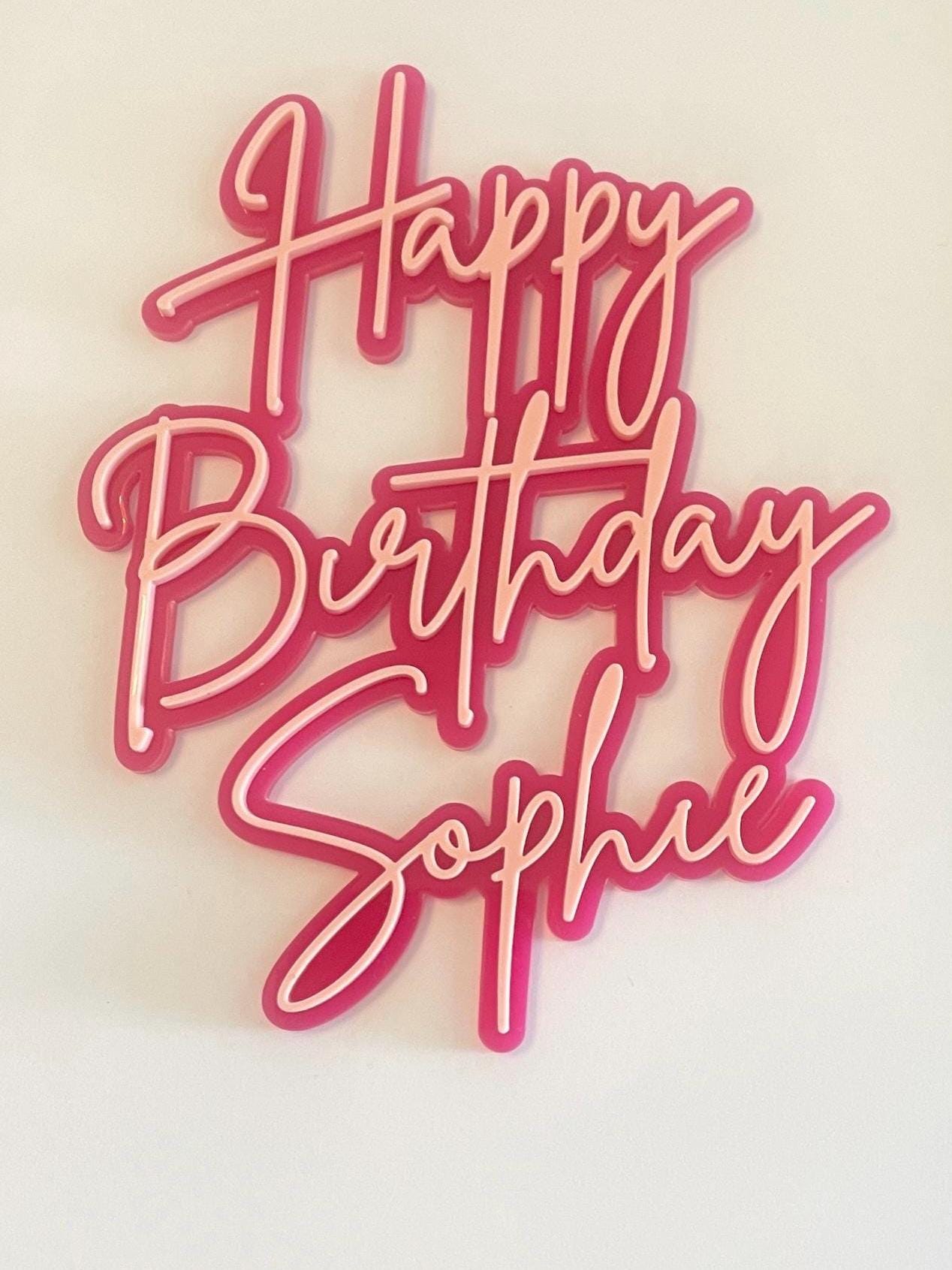 Happy Birthday name charm. Double layered pink acrylic. Age charm.