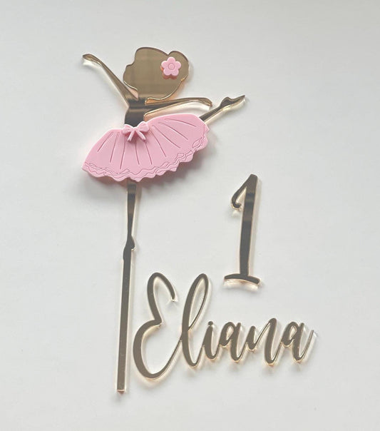 Ballerina cake topper set. Acrylic name and age charm.