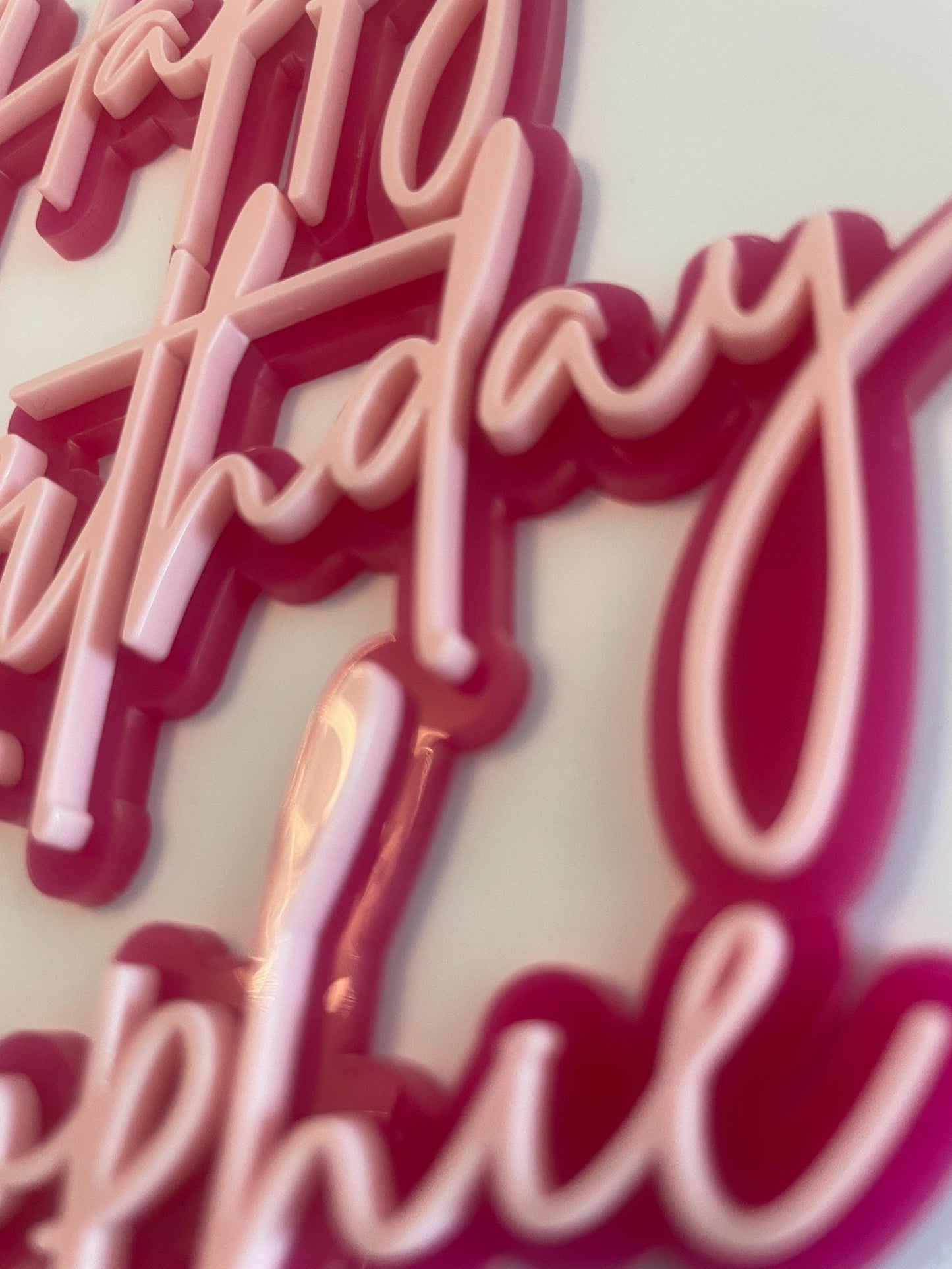 Happy Birthday name charm. Double layered pink acrylic. Age charm.