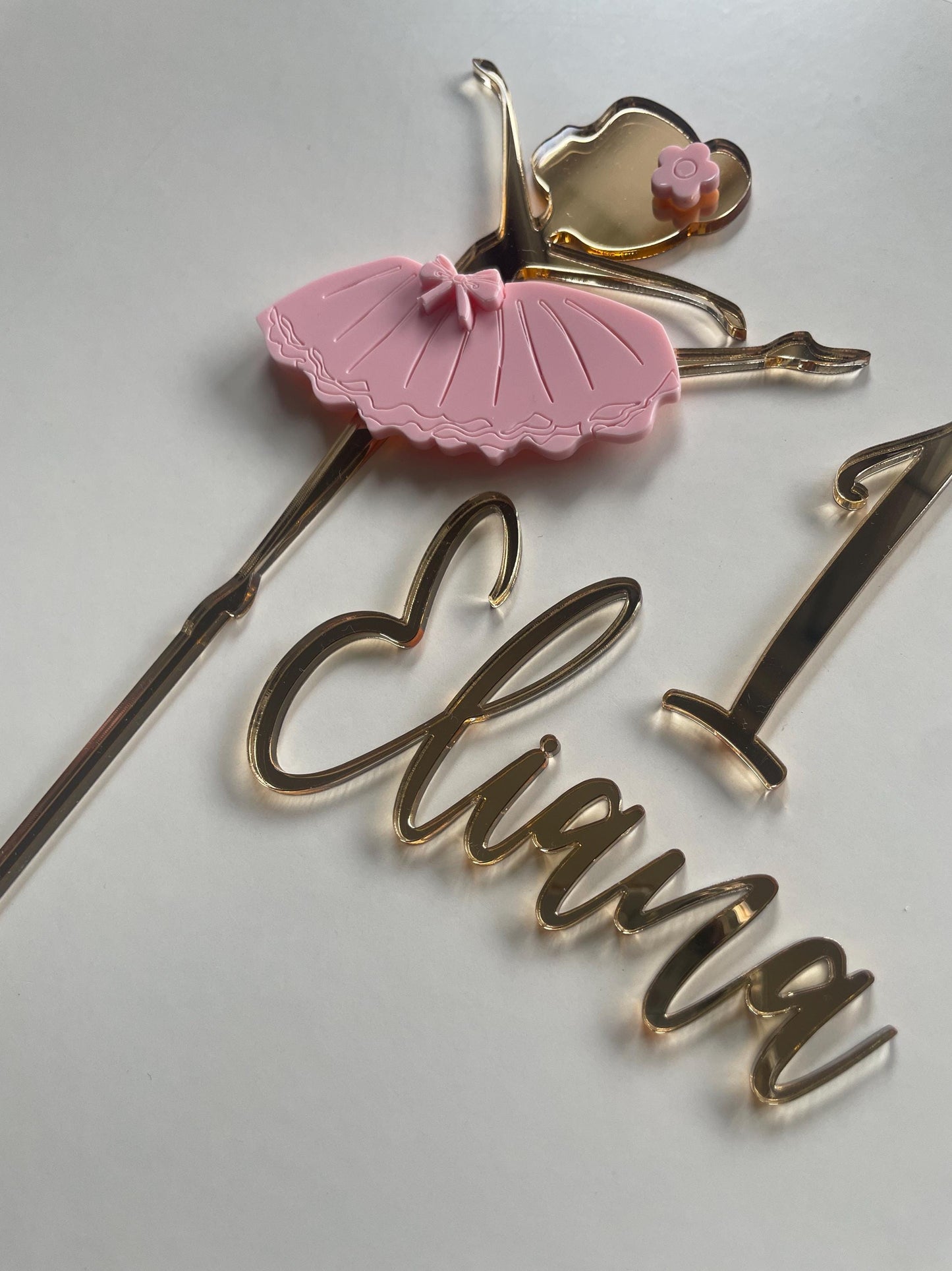 Ballerina cake topper set. Acrylic name and age charm.