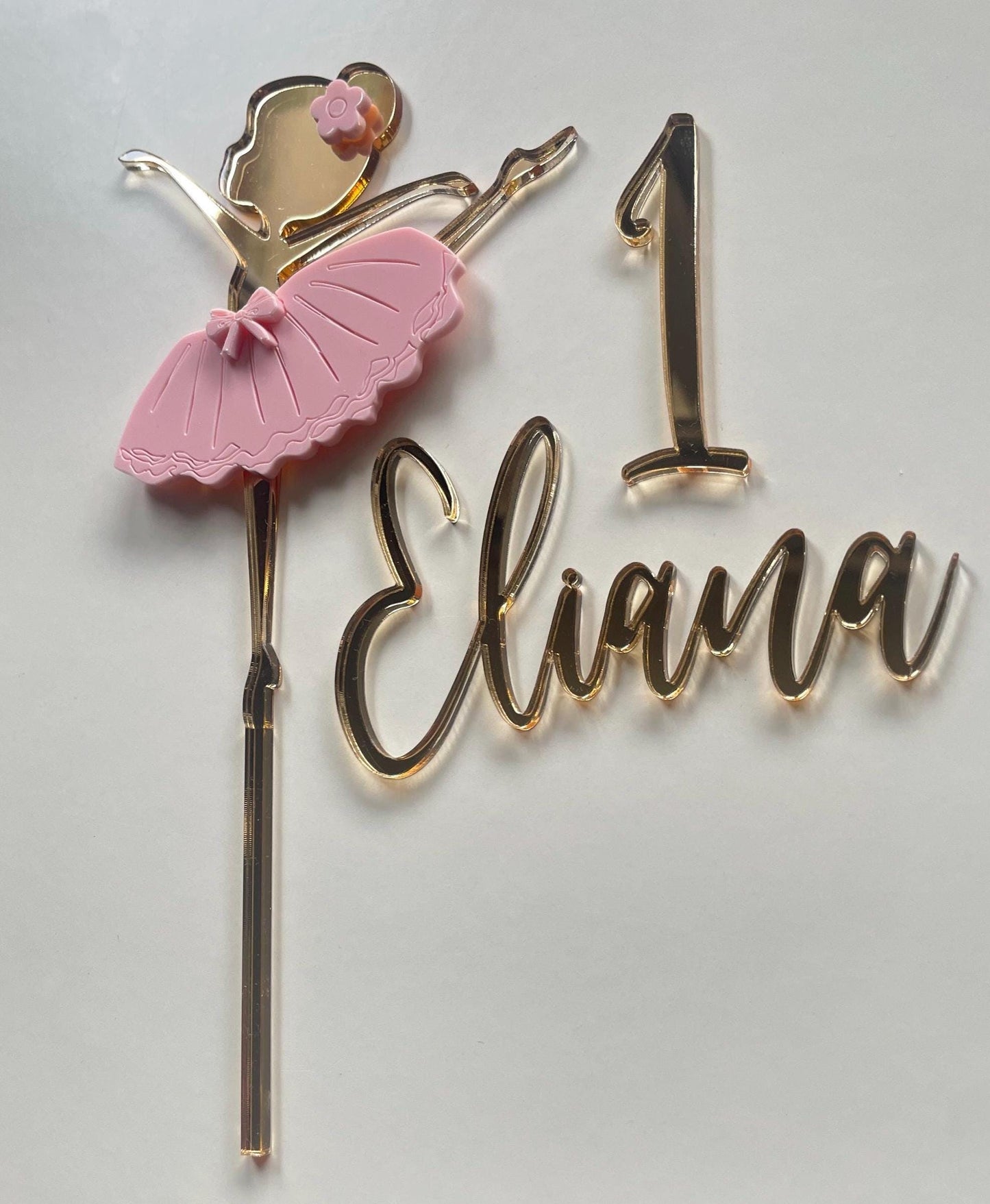 Ballerina cake topper set. Acrylic name and age charm.